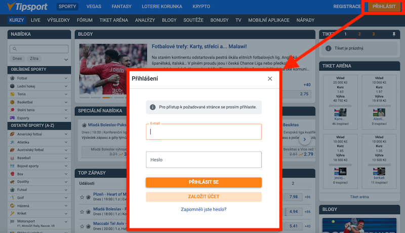 Jak funguje přihlášení do Tipsportu