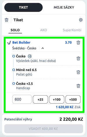 ak si sestavit tiket přes Betano BetBuilder?