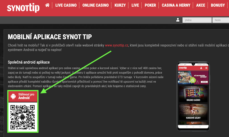 Jak stahnout mobilni aplikaci Synottip