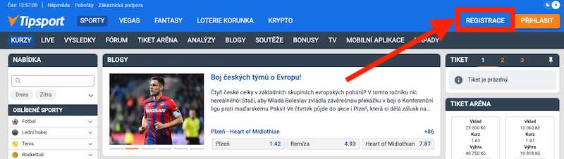 Tipsport registrace krok za krokem
