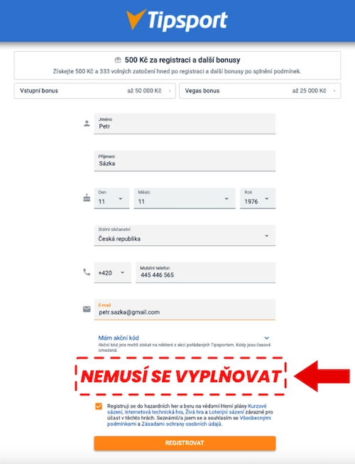 Jak se registrovat s Tipsport akčním kódem